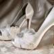 Womens Wedding Shoes -Custom Colors 220 - Silk Satin, 4 inch Heels,Lace, Crystals, Pearls, Rhinestone Brooch, real ostrich feathers,