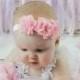 Pink Baby Girl Headband Spring Flower Headband Newborn Headband Easter Headband Chiffon flower 1st Birthday Headband Photo Prop Wedding