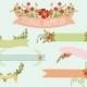 Floral Banners, Laurels, Bouquet Clip Art - Blog Graphics - Wedding graphics