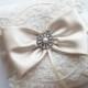 Wedding Ring Pillow in Champagne Satin with Beaded Ivory Alencon Lace, Satin Bow with Rhinestone and Pearl Center - The MELINDA Pillow