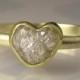 Heart Shaped Raw White Diamond Engagement Ring, 18k and 14k Gold