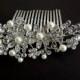 Bridal Swarovski Crystal Pearl Wedding Comb,Wedding Hair Accessories,Vintage Style Pearl Leaf Rhinestone Bridal Hair Comb,Rhinestone,PAMELA