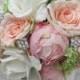 Silk Pink Peony Peach Rose Bridal Wedding Bouquet