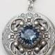 Sapphire Locket, Silver Locket,Jewelry,Necklace, Birthstone Locket,Sapphire  Rhinestone Locket,Flower,Wedding Necklace,bridesmaid necklace