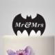 Mr and Mrs  Wedding Cake topper with batman silhouette, funny cake topper,  unique topper,