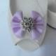 Handmade bow shoe clips with rhinestone center bridal shoe clips wedding accessories in lavender