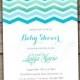 Blue & Green Baby Shower Invitations - Printed or Printable, Mint, Bridal, Couples, Engagement Party, Wedding, Chevron, Beach Ombre - #012