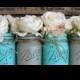 Pint Mason Jars, Ball Jars, Painted Mason Jars, Flower Vases, Rustic Wedding Centerpieces, Turquoise And Grey Mason Jars