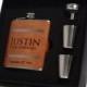 4 - Groomsmen Flask Gift Sets - Personalized Textured Brown Flasks