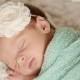 Baby Headbands - Newborn Headband - Ivory Shabby Chic Chiffon Rosette Skinny Headband - Photography Prop Wedding Flower Girl