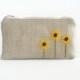 Sunflower Burlap Clutch - Zipper Pouch - Hand Embroidered Rustic Clutch - Rustic Wedding - Bridesmaid Gift