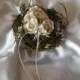 Birds Nest Ring Bearer Pillow with Flower Blooms Wedding Rustic Cottage Chic