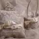 Flower Girl Basket & Ring Bearer Pillow Set, Shabby Chic Natural Linen, Embriodery Names - New