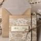 Custom listing (20) Recycling Paper, Lace Wedding Invitation, Pocket Fold Rustic Wedding Invitation - New