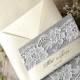 Custom Listing (20) Silver and Grey Wedding Invitation -  Lace Ecru Wedding Invitations