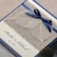Navy Eco Linen Wedding Invitation -  Pocket Fold  Invitations