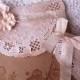 Blush pink vintage look invitation with dyed doily,ribbon and stamped flowers - New
