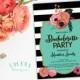 Bachelorette Party Invitation, Black & White Stripe, Floral Invite, Glitter Bachelorette Invitation, Hens Party Invitation - New