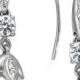 Arabella Bridal Cultured Freshwater Pearl (8mm) and Swarovski Zirconia (1-5/8 ct. t.w.) Leaf Drop Earrings in Sterling Silver