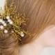 Catalina  Hand Beaded Gold Wired Pearl  Headpiece  Bridal  Wedding - New
