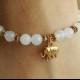 White Jade Elephant Bracelet - Antique Gold Beaded Dangling Charm - Spring Summer Womens Girls Jewelry - Wedding Bridesmaids Flowergirl Gift