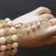 1920s The Great Gatsby Bracelet, Bridal Bracelet, Gold Pearl Hand Chain Bracelet, Crystal Ring Bracelet,Statement Bracelet