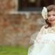 Rustic Burlap  Flower Girl Dress in Ivory Wedding Flower Girl Dress Baby to Girls size 10