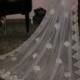 Vintage IVORY long Alencon Lace Mantilla Bridal Veil
