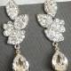 LYSETTE, Swarovski Crystal Bridal Earrings, Wedding Chandelier Earrings, Vintage Inspired Flower and Leaf Wedding Dangle Earrings, Jewelry