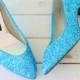 1980s FANCY BLUE Glitter Heels....size 8 womens....wedding. blue heels. shoes. pumps. party. mod. retro. glam. shimmer. glitter heels. bride