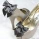 Dark Gray Shoe Clips, Grey Bow Shoes Clip, Gray Wedding Shoe Clip