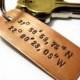 Personalized Copper Latitude Longitude Key Chain, Handstamped Message Names Date Initials Coordinates - Men Family Boyfriend Groomsmen Gift
