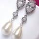Bridal earrings, Cubic Zirconia Pearl Wedding earrings, Ivory white pearl drop earrings, wedding jewelry, Bridal earings, bridal jewelry set