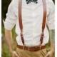 2 Piece Set:  Brown Leather Suspender & Belt for Groom / Groomsmen