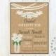 Rustic Burlap Hydrangea Mason Jar String Lights Bridal Shower Invite, Invitation with Flowers,  Printable Digital Invite, Rustic Wedding