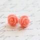 Mini Vintage Coral Rose Earrings - Coral Bridesmaid Earrings - Rose Coral Earrings - Flowergirl Earrings