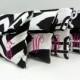 4 Bridesmaid Clutches, Black and White Makeup Bags, Black and Hot Pink Wedding