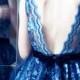 Blue lace evening dress, open back dress, only one size - New