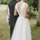 Custom Ally Wedding Dress Gown-Deep V neck and Boat neck option-A line flowy chiffon with eyelet lace overlay - New
