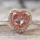 1.28 Ct Padparadscha Heart Sapphire Halo Ring in 14K Rose Gold - New