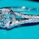 CUSTOM Made - Diamond Engagement Ring Semi Mount Setting - .50 carat  Round - Split Shank-  Halo - Pave - Antique Style - 14K - Item# Bp001 - New