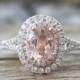 Oval Padparadscha Sapphire Diamond Split Shank Engagement Ring in 18K White Gold - New