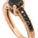 Fancy Black Diamond Engagement Ring 14K Rose Gold 0.79 Carat Antique Vintage Style Engraved Pave Set HandMade Certified - New