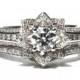 Wedding SET - Gorgeous UNIQUE Flower Rose Diamond Engagement Ring and Wedding band set - 2.55 carats - 14K white gold - custom made - fL01-S - New