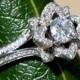 Two Rows - UNIQUE Flower Rose Diamond Engagement Ring Semi mount -Setting - 1.25 carat - 14K white gold  - art deco - fL05 - New