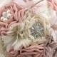 Brooch Bouquet Vintage-Style Brooch Bouquet in Ivory, Tan, Blush, Rose and Dusty Rose with Feathers, Lace and Brooches