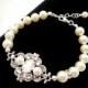 Wedding pearl bracelet, bridal bracelet, wedding jewelry, vintage style bracelet, Swarovski crystal and pearl bracelet, ASHLYN