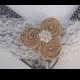 Rustic Bridal Garter Ivory Lace Garter Burlap Rosette Trio Crystal & Pearl Embellished Keepsake Wedding Vintage Antique