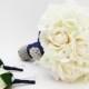 Reserved - Navy White Wedding Flower Package Bridal Bouquet Stephanotis Real Touch Roses Calla Lily Groom Boutonnieres