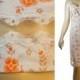 XL 1960's vintage romantic semi-sheer soft slinky white and orange floral design nylon and white lace detail full slip petticoat - PL1008